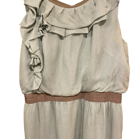 LOFT‎ Womens  Casual Ruffle Dress in Light Sage Green 100% Silk - Picture 2 of 7